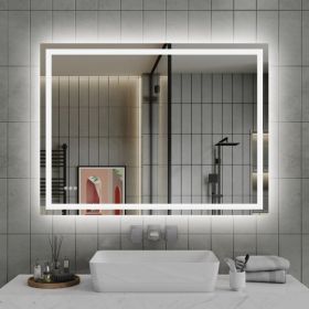 48"x36" LED Bathroom Mirror, Front-Lit and Back-Lit, 3 Color Tem Adjustable, Brightness Memory, Anti-fog LED Vanity Mirror[Unable to ship on week