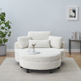 51-inch beige corduroy sofa with two throw pillows and a waist pillow with an extra tray for comfortable seating suitable for small apartment bed