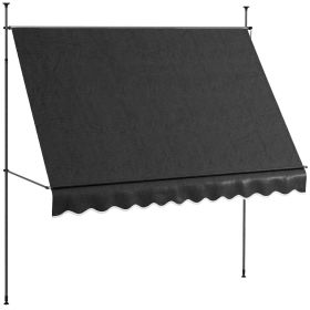 Outsunny Manual Retractable Awning, 118" Non-Screw Freestanding Patio Sun Shade Shelter with Support Pole Stand and UV Resistant Fabric, for Wind