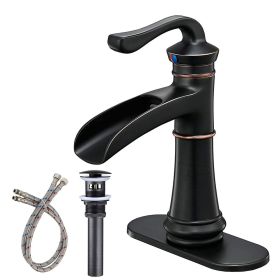 Waterfall Single Hole Single-Handle Low-Arc Bathroom Faucet With Pop-up Drain Assembly