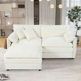 Deep Seat Sectional Sofa Cloud Couch with Ottoman, Modern Chenille Comfy Love Seat Upholstered Modular L Shaped Couch for Living Room, Apartment