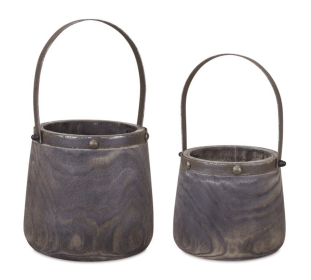 Rustic Wooden Pail Set With Steel Handles (Color: Brown, Pack Of: 1)