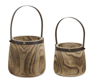 Rustic Wooden Pail Set With Steel Handles (Color: Natural, Pack Of: 1)
