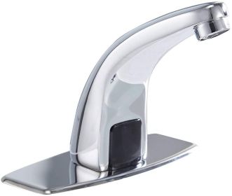 Automatic Sensor Touchless Bathroom Sink Faucet With Deck Plate (Color: Chrome)