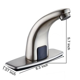 Automatic Sensor Touchless Bathroom Sink Faucet With Deck Plate (Color: nickel)