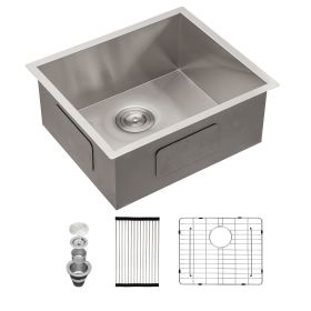 Undermount Sink Stainless Steel 18 Gauge Single Bowl Kitchen Sink Basin with Strainer (size: 23*18*9)