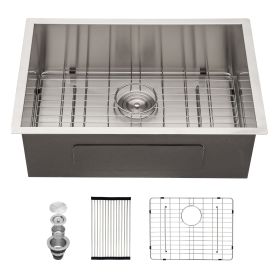Undermount Sink Stainless Steel 18 Gauge Single Bowl Kitchen Sink Basin with Strainer (size: 26"x18")