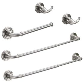 5 Pieces Bathroom Hardware Accessories Set Towel Bar Towel Holder Robe Hook Toilet Paper Holder Stainless Steel (Color: Brushed nickel)