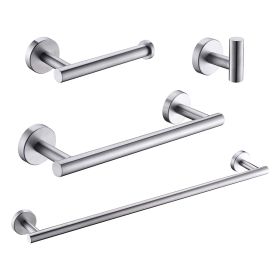 Wall Mounted Towel Rail, 4 Pieces Bathroom Accessories Set, Stainless Steel Toilet Roll Holder and Hooks (Color: Brushed nickel)