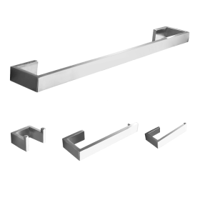 4 Pieces Bathroom Hardware Accessories Set Towel Bar Towel Holder Robe Hook Toilet Paper Holder Stainless Steel (Color: Brushed nickel)