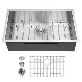 Undermount Sink Stainless Steel 18 Gauge Single Bowl Kitchen Sink Basin with Strainer (size: 30*18*9)
