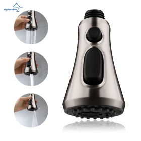 Aquacubic 3 Functions Kitchen Faucet Sprayer Head Pull Out Sink Faucet Spray Head Pull Down Faucet Nozzle Spout replacement (Color: Brushed nickel)